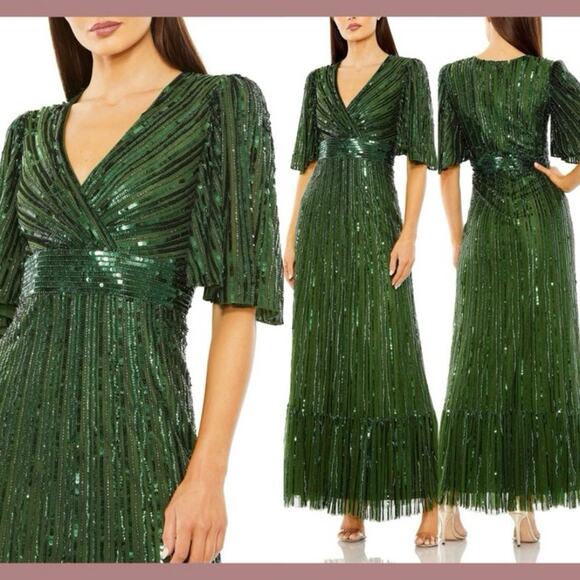 EMERALD GREEN MacDugal gown Size 10 Sequin and beaded fully!!